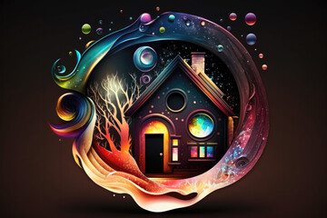 Colorful Home Icon Black Background. Generative AI