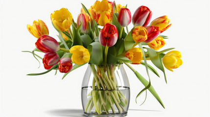 Fototapeta na wymiar Bouquet of tulips on transparent background, nature, flowers & gardens, Generative AI