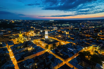 Fototapeta na wymiar panoramic view on sunset above old european city.