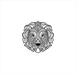 Mandala lion vector line art for coloring page.