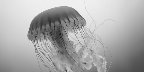 Black and white close up of jellyfish, medusa, light background, Generative AI