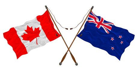 National flag of New Zealand and Canada. Background for designers