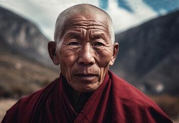 Portrait of a Buddhist monk in Ladakh, India. Generative AI