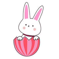 Obraz premium Happy Easter element set of funny rabbit animals, eggs and floral decoration in cute cartoon style. Flat hand drawn icon