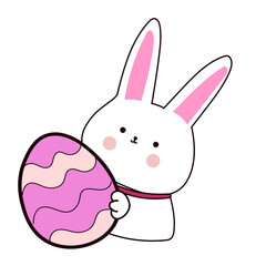 Happy Easter element set of funny rabbit animals, eggs and floral decoration in cute cartoon style. Flat hand drawn icon