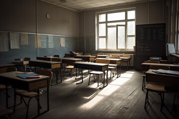 Interior of an empty school class. Generative AI