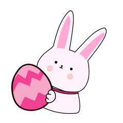 Happy Easter element set of funny rabbit animals, eggs and floral decoration in cute cartoon style. Flat hand drawn icon