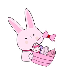 Happy Easter element set of funny rabbit animals, eggs and floral decoration in cute cartoon style. Flat hand drawn icon