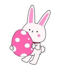 Happy Easter element set of funny rabbit animals, eggs and floral decoration in cute cartoon style. Flat hand drawn icon