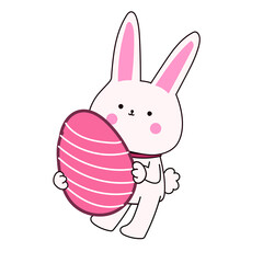 Happy Easter element set of funny rabbit animals, eggs and floral decoration in cute cartoon style. Flat hand drawn icon