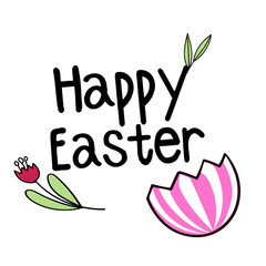 Happy Easter element set of funny rabbit animals, eggs and floral decoration in cute cartoon style. Flat hand drawn icon