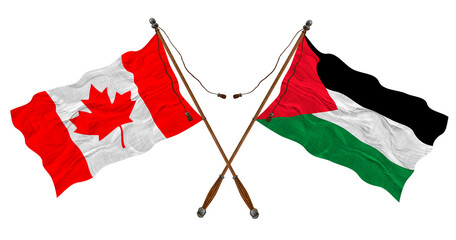 National flag of Palestine and Canada. Background for designers