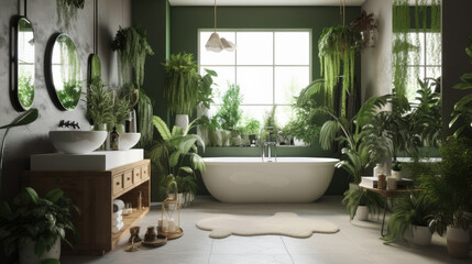 Badezimmer mit vielen Grünpflanzen, Generative AI