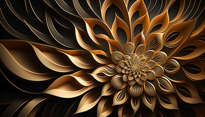 Abstract flowers background, gold pattern.  Generative AI