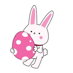 Happy Easter element set of funny rabbit animals, eggs and floral decoration in cute cartoon style. Flat hand drawn icon