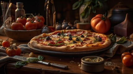 Obraz na płótnie Canvas Slice of Heaven Authentic Italian Pizza Straight from the Oven Generative AI
