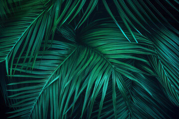 Background from palm green leaves. Tropical wallpaper. AI generated.