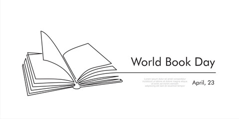 Fototapeta premium World book day. April, 23. Continuous one line drawing of an open book with flying pages. Vector illustration 