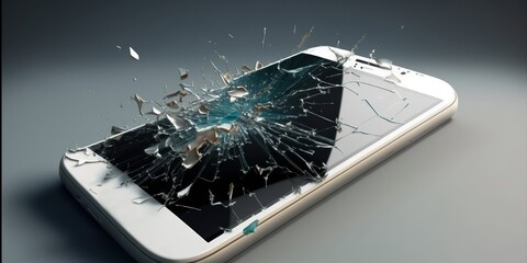 mobile phone or smartphone with broken screen isolated, generative ai