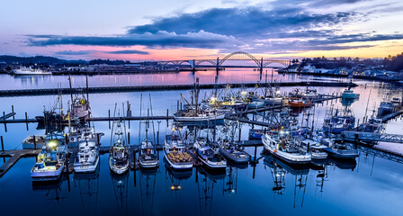 Yaquina Bay Newport Oregon Sunset Drone Photo Fishing Ships 898