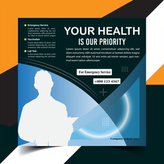 Healthcare post template. Medical promotion square web banner. Social media healthcare post. 