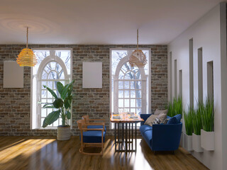Cafe interior 3d render, 3d illustration decoration