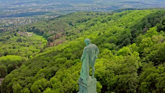 Hercules- the mountain park with a unique view over the city of Kassel and the surrounding area. Hercules Monument, aerial view