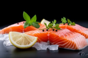  fresh salmon with lemon and mint close-up