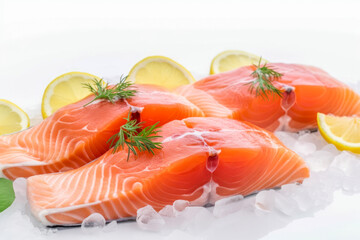 fresh salmon with lemon and mint close-up