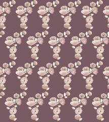 Beautiful background in nude pink colors, with a watercolor image of wild wildflowers and herbs, with a repeating pattern, romantic wallpaper, fabric, wrapping paper