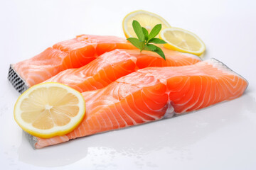 fresh salmon with lemon and mint close-up