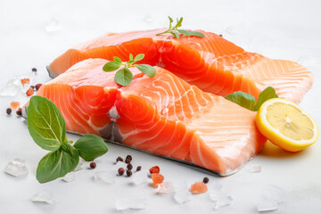 fresh salmon with lemon and mint close-up