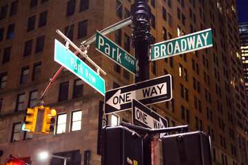 Green Park Row and Broadway traditional sign in Midtown Manhattan