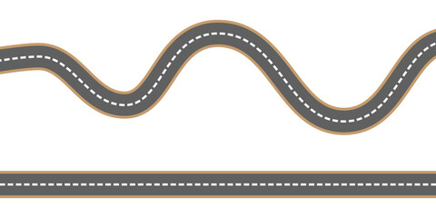 Straight and winding road road. Seamless asphalt roads template. Highway or roadway background. Vector illustration.