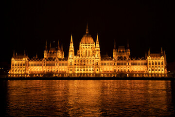 View of the iconic Budapest parliament at night