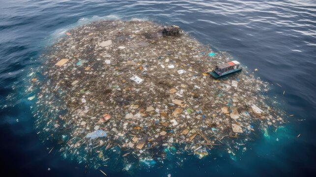 Social issues. Scale of ocean pollution, Great Pacific Garbage Patch. Generative ai.