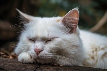 Naklejka na ściany i meble sleepy white cat with muzzle. Generative AI