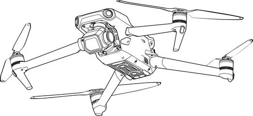 Drone Quadrocopter FPV Line Stroke. Drone Vector Isolated. White Background.