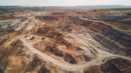 Aerial panoramic view of a mine site, generative ai