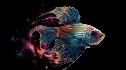 Fototapeta premium Betta Fish, galaxies, spirals, space, nebulae, stars, smoke, iridescent, intricate detail , 8k, generative ai