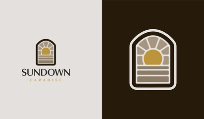 Sunset Sun wave Logo Template. Universal creative premium symbol. Vector illustration