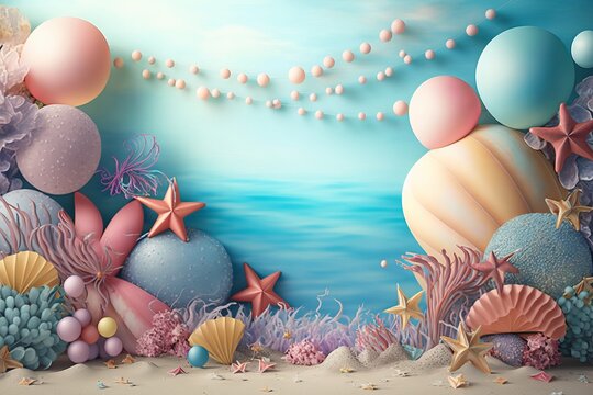  A Pastel caribbean sea walls starfish blue balloons
