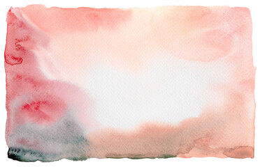 Pink beige abstract watercolor painting blots stain texture frame background.