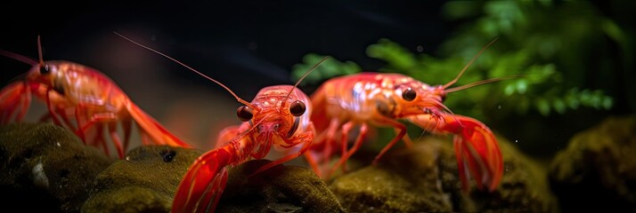 red shrimps in freshwater aquarium - pets hobby animal,  generative ai
