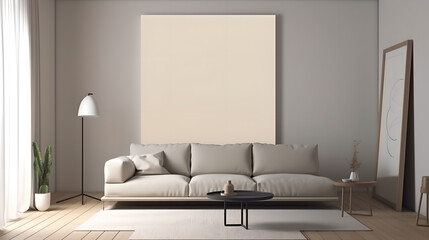 Fototapeta na wymiar Canvas mockup modern living room generative art