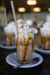 three frappe coffee in the bar for breakfast