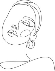 A silhouette of woman face. Minimalistic face line illustration.   One line drawing.