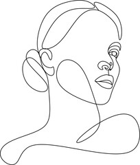A silhouette of woman face. Minimalistic face line illustration.   One line drawing.