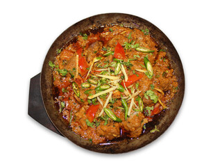 Chicken Karahi or Kadai with White Background, Delicious and Spicy Asian Food.