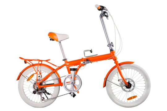 Orange folding bike. Isolated png with transparency - Powered by Adobe